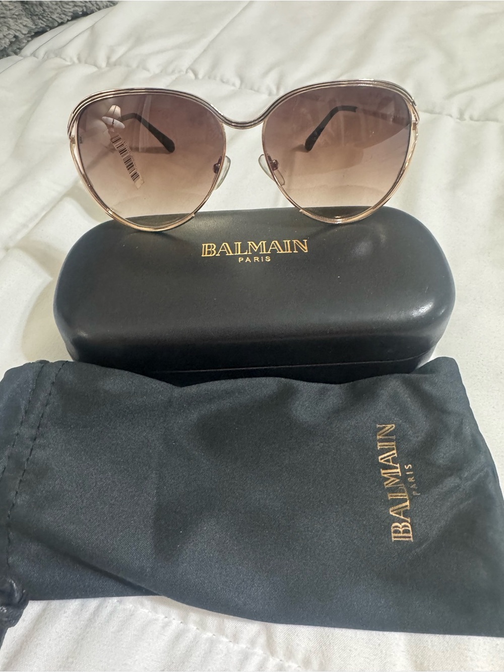Balmain Gold Metal Frame Sunglasses with Brown Gradient Lenses